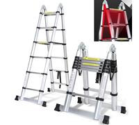 Cecaylie Échelle télescopique pliable de 3,8 m (1,9 + 1,9), en aluminium, charge maximale : 150 kg, antidérapante, argentée