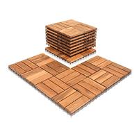 Cecaylie Lot de 11 dalles en bois d'acacia - 12 lattes - 30 x 30 cm - 1 m² - Pour balcon, jardin et terrasse - Simples, rapides et pratiques