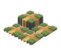 Cecaylie Lot de 33 dalles en bois d'acacia - 30 x 30 cm - 3 m² - Dalles de balcon avec herbe - Pour balcon, jardin, terrasse, revêtement de sol - Installation simple, rapide et pratique