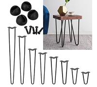 Cecaylie Lot de 4 pieds de table en épingles à cheveux à 2 barres avec protections de sol - En métal noir - 30 cm - Pour table basse et bureau