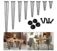 Cecaylie Lot de 4 pieds de table en épingles à cheveux à 3 barres avec protections de sol - En métal noir - 20 cm - Pour table basse et bureau