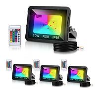 Cecaylie Projecteur LED RGB Exterieur 20W, 4 pack Projecteur LED Couleur avec Fonction Mémoire & Télécommande, Spot LED Extérieur de Jardin 16 Couleurs 4 Modes, Etanche IP66 pour jardins, Terrasse