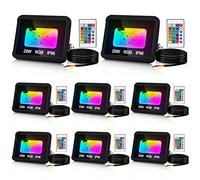 Cecaylie Projecteur LED RGB Exterieur 20W, 8 pack Projecteur LED Couleur avec Fonction Mémoire & Télécommande, Spot LED Extérieur de Jardin 16 Couleurs 4 Modes, Etanche IP66 pour jardins, Terrasse