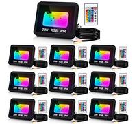 Cecaylie Projecteur RGB Extérieur 20W, Pack de 10 Avec Fonction Mémoire & Télécommande, Spot Couleur 16 Teintes 4 Modes, Etanche IP66 Pour Jardins, Terrasse