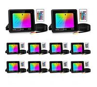 Cecaylie Projecteur RGB Extérieur 50W, Pack de 10 Avec Fonction Mémoire & Télécommande, Spot Couleur 16 Teintes 4 Modes, Etanche IP66 Pour Jardins, Terrasse