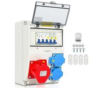 Cecaylie Répartiteur mural, Répartiteur de courant de construction avec 2 prises Schuko - 1 prise 5 broches 16 A - Disjoncteur intégré - Couvercles de soupape de sécurité