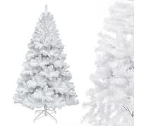 Cecaylie Sapin de Noël artificiel 180 cm blanc en PVC avec support en métal, sapin de Noël artificiel de qualité supérieure avec 650 branches pour l'intérieur et l'extérieur