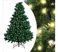 Cecaylie Sapin de Noël artificiel avec éclairage de 120 cm - LED - En PVC - Avec guirlande lumineuse et support en métal - 8 modes d'éclairage différents - Décoration de Noël - Vert