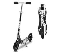 Cecaylie Trottinette City Scooter avec Roues Big Wheel, Pliable Kickroller, réglable en Hauteur Trottinette pour Enfants, Frein arrière Trottinette, Kickscooter avec Sangle, Max. 100 kg, Noir