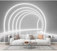 CECE&COLE Art Papier peint Soie 3D Tunnel Effets Lumineux Architecture 250×175 CM | Tunnel Bande Lumineuse Mur De Briques Mur XXL Tableaux Muraux Tapisserie Photo Décoration Murale Salon ChambreBlanc