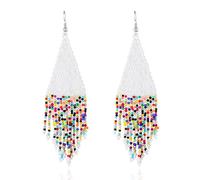 CECE&COLE Boucles d'oreilles À Pampilles Longues en Perles,Boucles d'oreilles Pendantes en Perles Colorées Boho,Boucles d'oreilles Lustre en Perles De Rocaille pour Femmes,Blanc,Long: 10.8 Cm