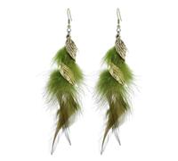 CECE&COLE Boucles d'oreilles en Plumes pour Femmes,Boucles d'oreilles Longues À Pompon en Plumes De Feuille Rétro Bohème,Bijoux De Boucles d'oreilles Vintage De Style Ethnique,Vert,Long: 14,5 Cm