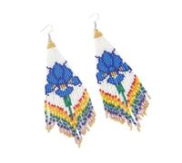 CECE&COLE Boucles D'Oreilles Longues En Perles, Boho Européennes Et Américaines, Boucles D'Oreilles À Franges De Perles De Rocaille De Style Ethnique De Couleur Bleu