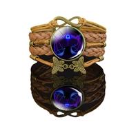 CECE&COLE Bracelet Constellation, Papillon Lumineux En Cuir Tressé Signe Du Zodiaque Large Bracelet, Horoscope Astrologie Symbole Bracelets Bijoux Couple Cadeaux D'Amitié, Balance, 17Cm