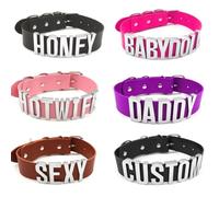 CECE&COLE Collier Avec Lettres En Strass Et Grands Mots Pour Femmes Et Hommes, Mode En Cuir Pu Noir, Large Collier Ras Du Cou, Nom Personnalisé, Bricolage, Rouge, 32 Cm, 45 Cm