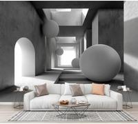 CECE&COLE Papier Peint 3D Panoramique 300×210 CM Papier Peint Poster | 3D Géométrie Architecture Espace Muraux Photo Pour Salon Chambre Restaurant Couloir Tv Fond Décor Mural Arche Sphère Escalier