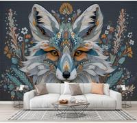 CECE&COLE Papier Peint 3D Panoramique Bohème Fleurs Animaux Papier Peint Poster | Fleurs Feuilles Renard Muraux Photo Pour Salon Chambre Restaurant Couloir Tv Fond Décor Mural 450×315 CM