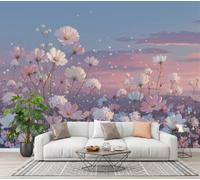 CECE&COLE Papier Peint Panoramique 3D Dessin Animé Mer De Fleurs Paysage | Papier Peint Fleurs Sauvages Papillons Nuages, 450×315 CM Soie Fresque Murale pour Salon restaurant Décoration Murale