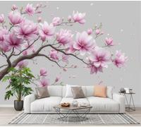 CECE&COLE Papier Peint Panoramique 3D Fleurs Illustration, 400×280 CM | Magnolia Pétales Poster Geant Mural 3D, Tapisserie Photo Peinture, Papier Peint Fresque pour Salon