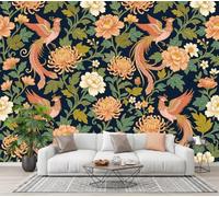 CECE&COLE Papier Peint Panoramique Classique Floral Oiseau Motif, 250×175 CM | Phénix Pivoine Chrysanthème Poster Geant Mural 3D, Tapisserie Photo Peinture, Papier Peint Fresque pour Salon