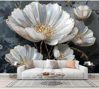 CECE&COLE Papier Peint Panoramique Fleurs En Relief 3D Fil D'Or | 350×256 CM 3D Mural Design,Photo Géante Pour Salon Décoration Murale XXL Soie,Pavot