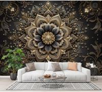 CECE&COLE Papier Peint Panoramique Soie Mandala Géométrique Floral 350×256 CM | Fleur De Datura Strass Décoration Murale Salon Chambre, Facile D’entretien, Résistante aux UV