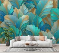 CECE&COLE Papier Peint Panoramique Style Européen Relief Plante, 250×175 CM | Contour De Feuille De Bananier Fil D'Or Poster Geant Mural 3D, Tapisserie Photo Peinture, Papier Peint Fresque pour Salon
