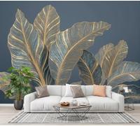 CECE&COLE Papier Peint Plante Tropicale À Fil D'Or | 3D Feuille De Bananier Nervures De La Feuille Peint, 450×315 CM XXL Murale, Salon Chambre à Coucher Maison Décoration