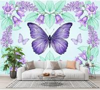 CECE&COLE Papier Peint Soie 400×280 CM Aquarelle Fleurs Animaux Grandes Mural Photo Papier | Panoramique Papillon Jacinthe Des Bois Tapisserie Poster Decoration Murale Chambre Salon Mange