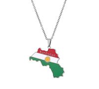 CECECOLEPansr Kurdistan Carte Drapeau Pendentif Collier Bijoux Charme Goutte Glaçure Carte Géométrique Hip Hop Couple Collier Chaîne De Pull Unisexe pour Femmes Hommes Cadeau,Argent,45Cm(17.7 Pouces)
