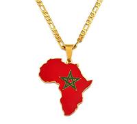 CECECOLEPansr Maroc Drapeau Afrique Carte Pendentif Collier Rétro Mode Bijoux Charme Motif Géométrique Pays Frontière Hip-Hop Pull Chaîne pour Femmes Hommes Cadeau,Maroc,45Cm(17.7 inches)