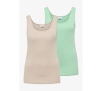 Cecil Femme Lot de 2 tops à col rond in Multicolore|Vert|Beige, Gr: S