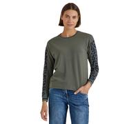 Cecil T-Shirt à Manches Longues avec col Rond et détails léon, Vert Olive séché, Taille XS