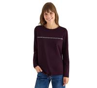 Cecil T-Shirt à Manches Longues pour Femme avec Inscription, Rouge Eggplant, XS