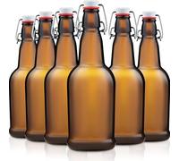 Ceciliec Lot de 6 bouteilles en verre avec bouchon basculant, brassage de bière avec bouchons hermétiques pour vin, condiments, boissons, huile, vinaigre, kombucha et eau, 474 ml, ambre