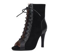 Ceciloroda Femmes Heeled Burju Danse Chaussures Peep Toe Mesh Chaussons Stiletto Gladiateur Sandales Comfy Dressy Sandales Ballrrom Dentellets Black Size 45