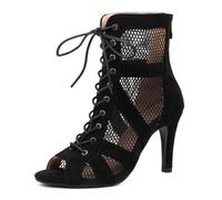 Ceciloroda Femmes Heeled Burju Danse Chaussures Peep Toe Mesh Chaussons Stiletto Gladiateur Sandales Comfy Dressy Sandales Ballrrom Dentellets Black Size 41