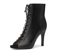 Ceciloroda Femmes Heeled Burju Danse Chaussures Peep Toe Mesh Chaussons Stiletto Gladiateur Sandales Comfy Dressy Sandales Ballrrom Dentellets Black Size 45