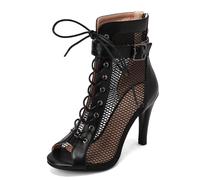 Ceciloroda Femmes Heeled Burju Danse Chaussures Peep Toe Mesh Chaussons Stiletto Gladiateur Sandales Comfy Dressy Sandales Ballrrom Dentellets Black Size 39