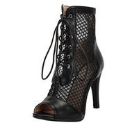 Ceciloroda Femmes Heeled Burju Danse Chaussures Peep Toe Mesh Chaussons Stiletto Gladiateur Sandales Comfy Dressy Sandales Ballrrom Dentellets Black Size 37