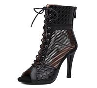 Ceciloroda Femmes Heeled Burju Danse Chaussures Peep Toe Mesh Chaussons Stiletto Gladiateur Sandales Comfy Dressy Sandales Ballrrom Dentellets Black Size 38