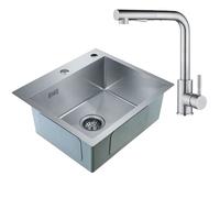 Cecipa 2 en 1 Évier de Cuisine avec 1 Bac Inox 50 x 45 x 18,5 cm + Robinet de Cuisine Inox Extractible (Sans distributeur de savon)