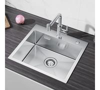 CECIPA 50x45 Cm Évier Cuisine 1 Bac À Poser, Evier Inox 1 Bac Pour Meuble De 50cm Et Plus, Evier Argent À Encastrable Avec Siphon & Trop-Plein