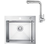 CECIPA 50x45 Cm Evier Inox 1 Bac Avec Mitigeur Cuisine Douchette