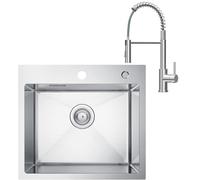 CECIPA 50x45 cm Evier Inox 1 Bac avec Robinet Cuisine Ressort