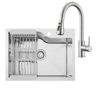 CECIPA 60 x 45 cm Évier avec arc robinet cuisine amovible, évier de cuisine, 1 baignoire en acier inoxydable, pour meuble de 60 cm