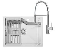 CECIPA 60 x 45 cm Évier avec arc robinet de cuisine, 1 baignoire en acier inoxydable pour meuble de 60 cm