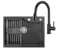 CECIPA 60 x 45 cm Évier noir en acier inoxydable avec arc robinet cuisine amovible, lavabo cuisine 1 baignoire noir pour meuble de 60 cm
