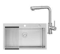 CECIPA 75 x 45 cm Évier en acier avec L robinet de cuisine amovible, évier de cuisine 1 baignoire inox pour meuble de 80 cm, avec siphon et échappement