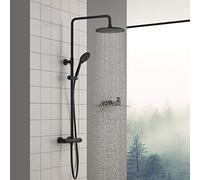 CECIPA Colonne Douche Thermostatique Noir, Colonne de Douche Noir avec Mitigeur, Systeme Douche Thermostatique de 38°C, Colonne Douche Réglable Hauteur 830-1130mm avec Douchette 4 Jets et Pluie 23mm